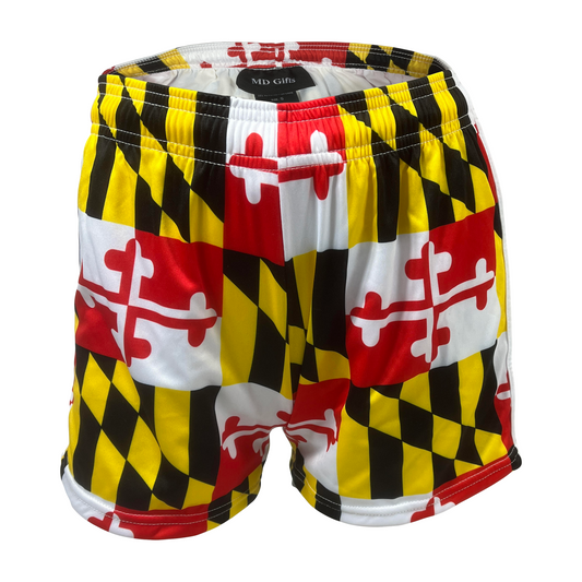 Maryland Flag Women's Shorts with All-Over Maryland State Flag Print and Adjustable Drawstring Waistband